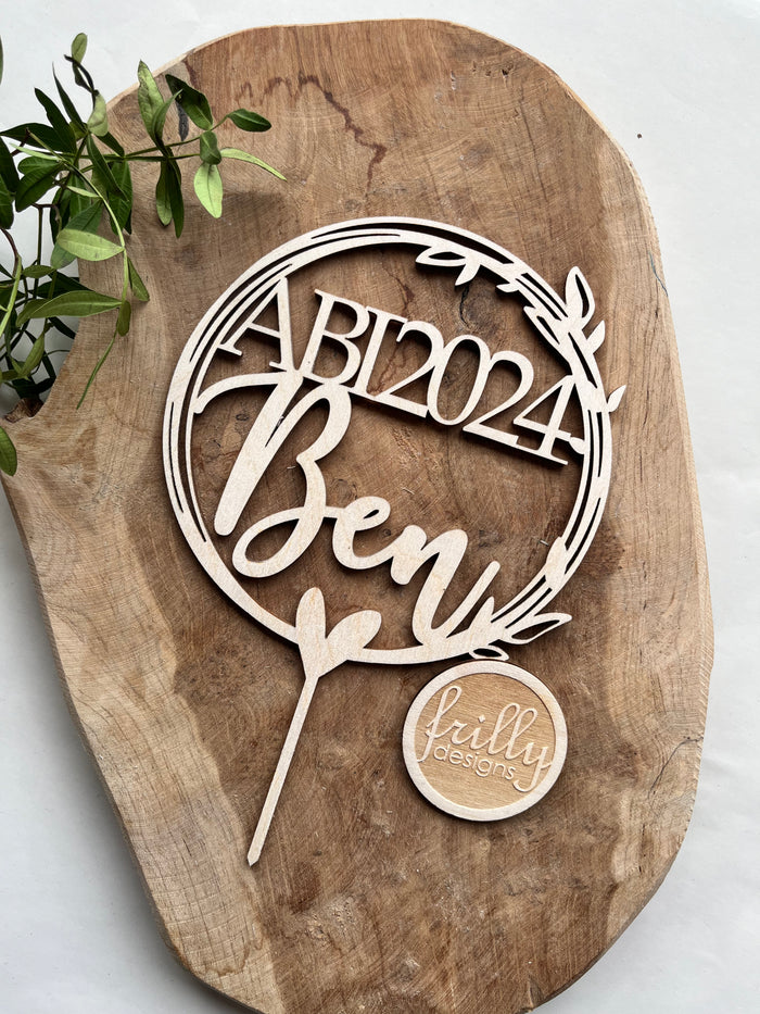 Personalisierter Cake Topper Abitur 2026 mit Name – Holz ABI Tortendeko