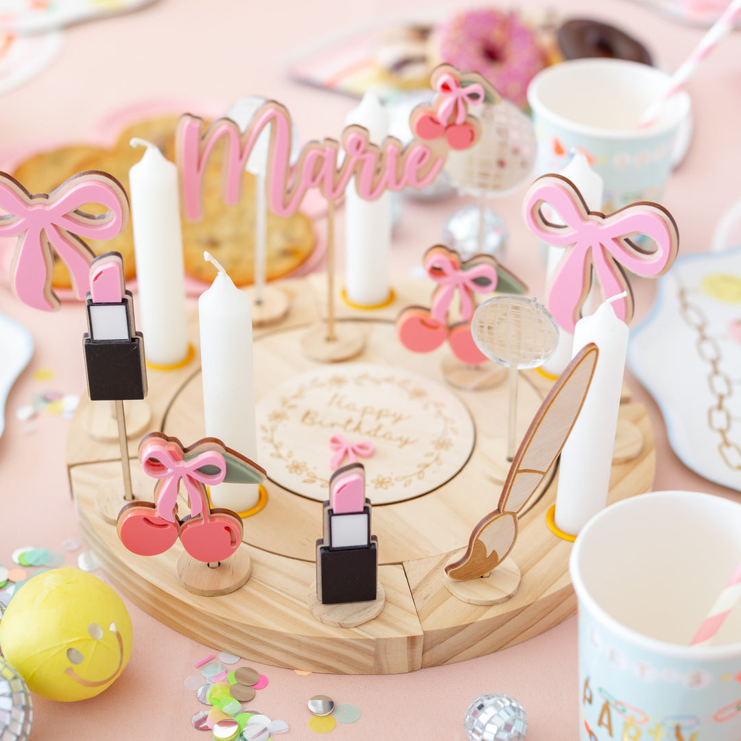 Kosmetik Stecker Set aus Holz & Acryl für Geburtstagskranz