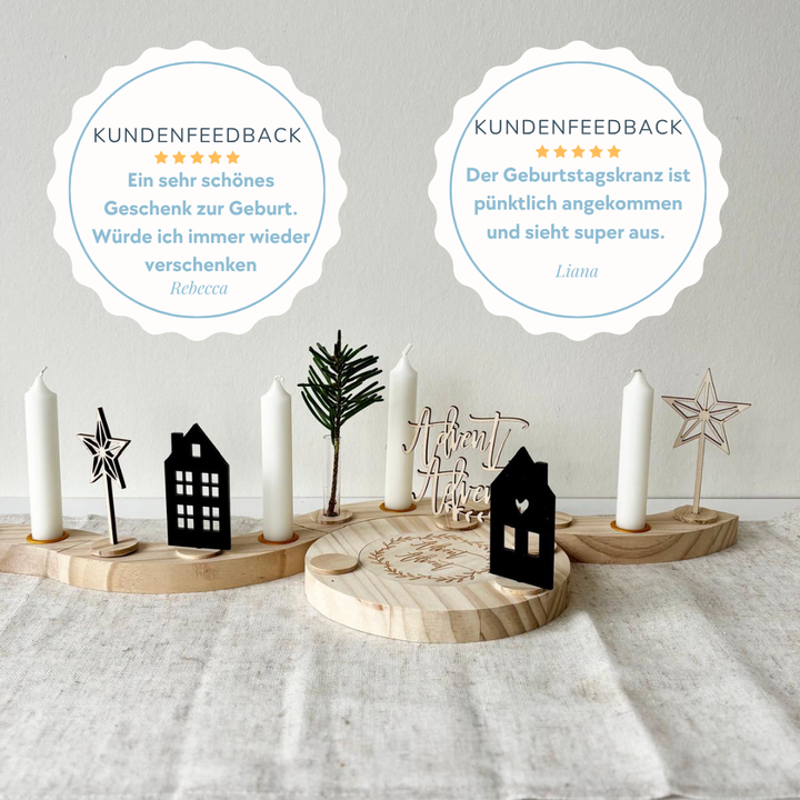 Advent Advent Weihnachts-Set – Moderner Adventskranz aus Holz