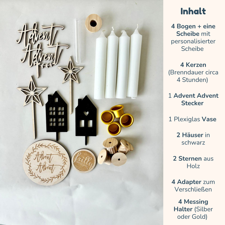 Advent Advent Weihnachts-Set – Moderner Adventskranz aus Holz