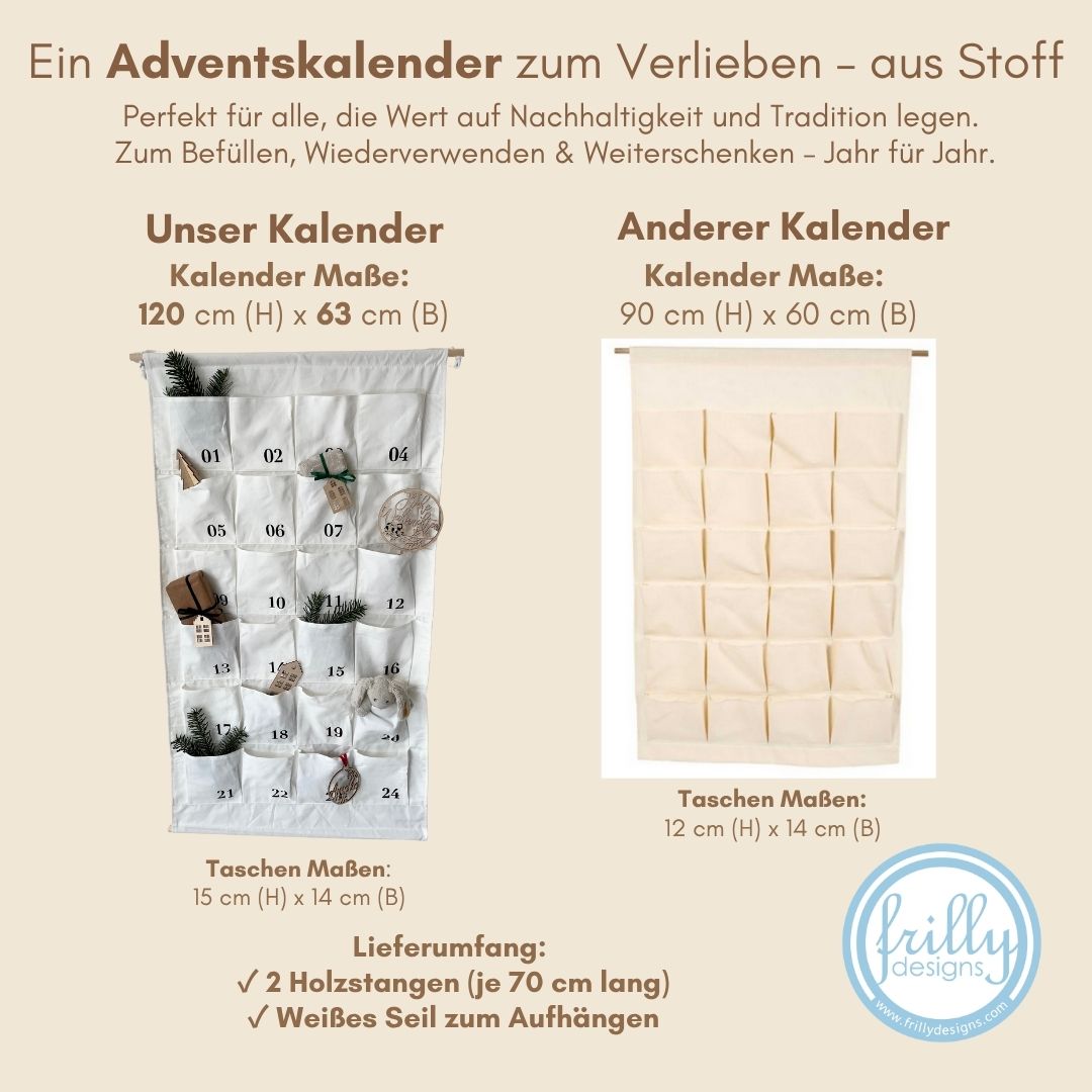 XL Stoff Adventskalender mit 3D Schild