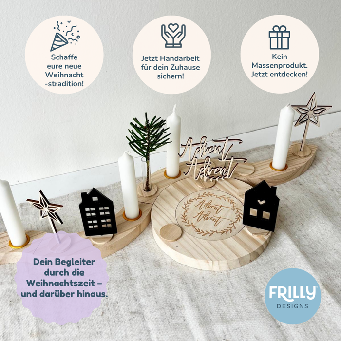 Advent Advent Weihnachts-Set – Moderner Adventskranz aus Holz