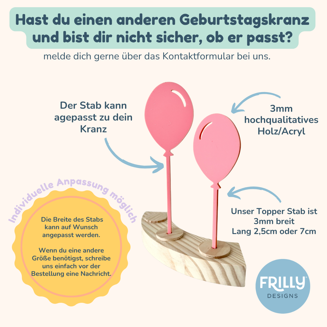 Luftballon Stecker 2er-Set aus Acryl/Holz für Geburtstagskranz