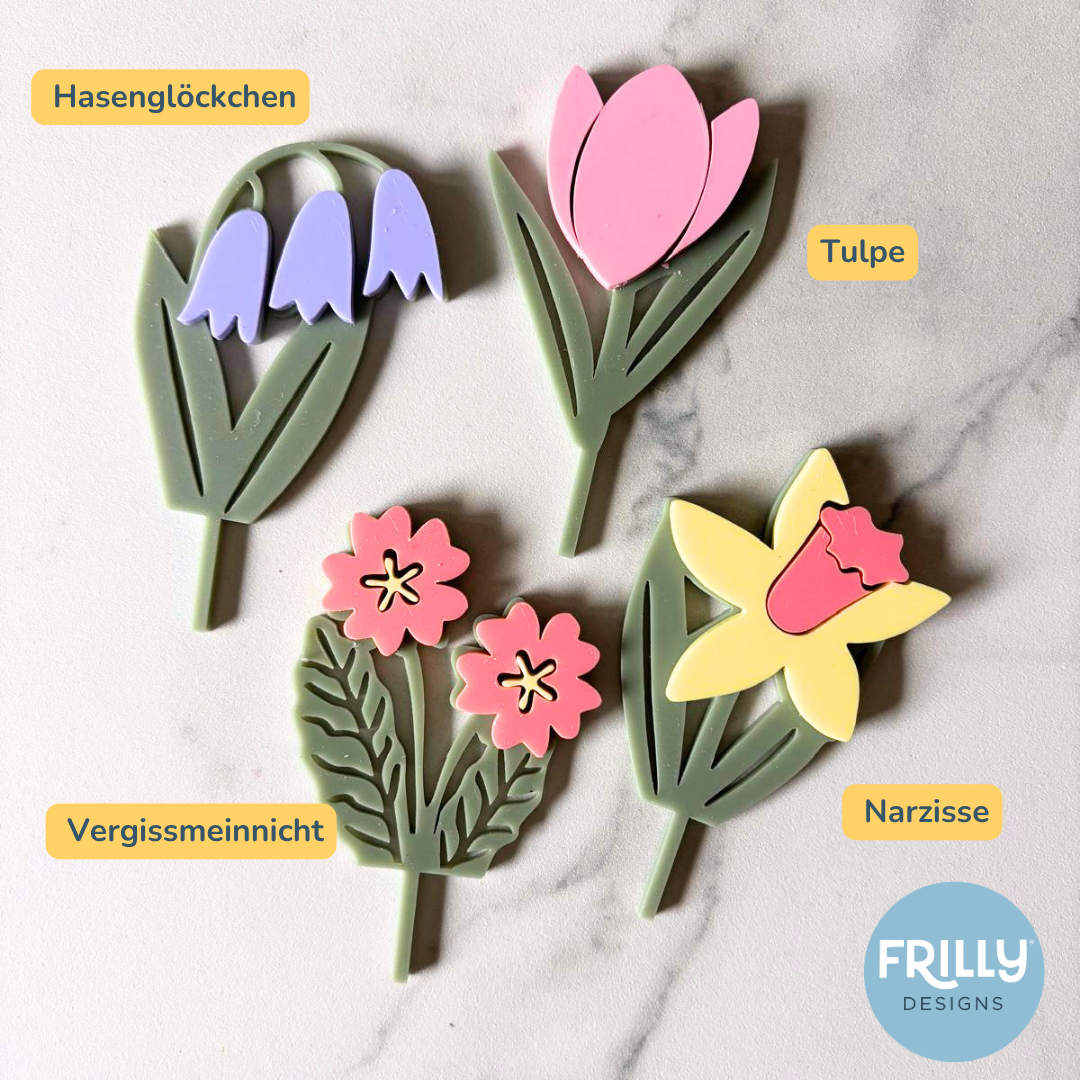 Märchenhaftes Blumen-Stecker Set aus Acryl – Für Geburtstagsring & Torte