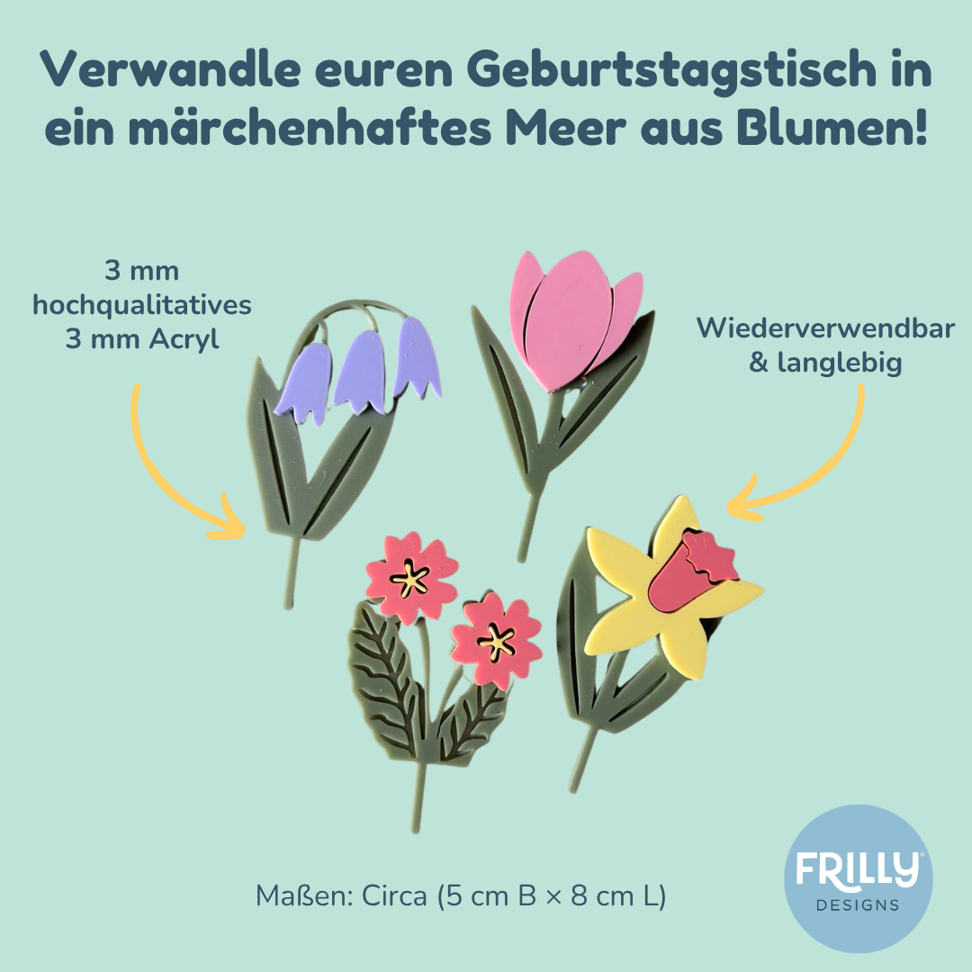 Märchenhaftes Blumen-Stecker Set aus Acryl – Für Geburtstagsring & Torte