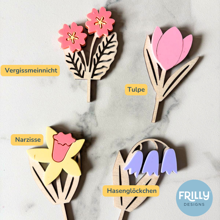 Blumen-Set aus Holz & Acryl für den Geburtstagskranz – Märchenhafte Deko für eure Feen-Partys & Geburtstagstraditionen