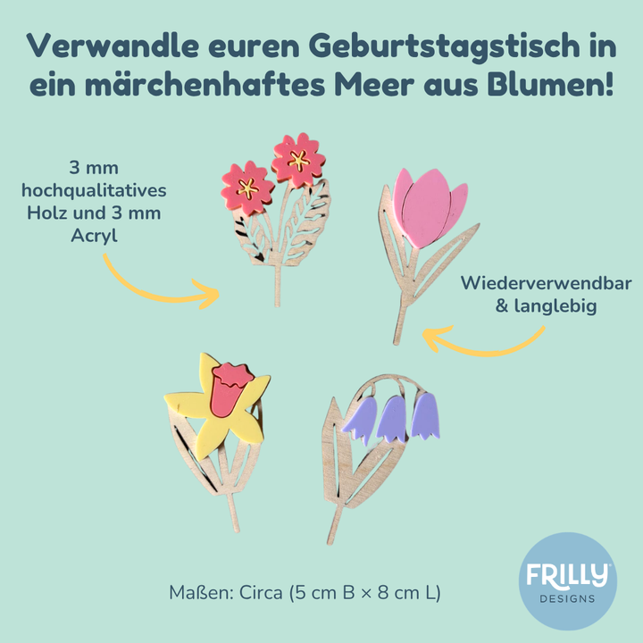 Blumen-Set aus Holz & Acryl für den Geburtstagskranz – Märchenhafte Deko für eure Feen-Partys & Geburtstagstraditionen