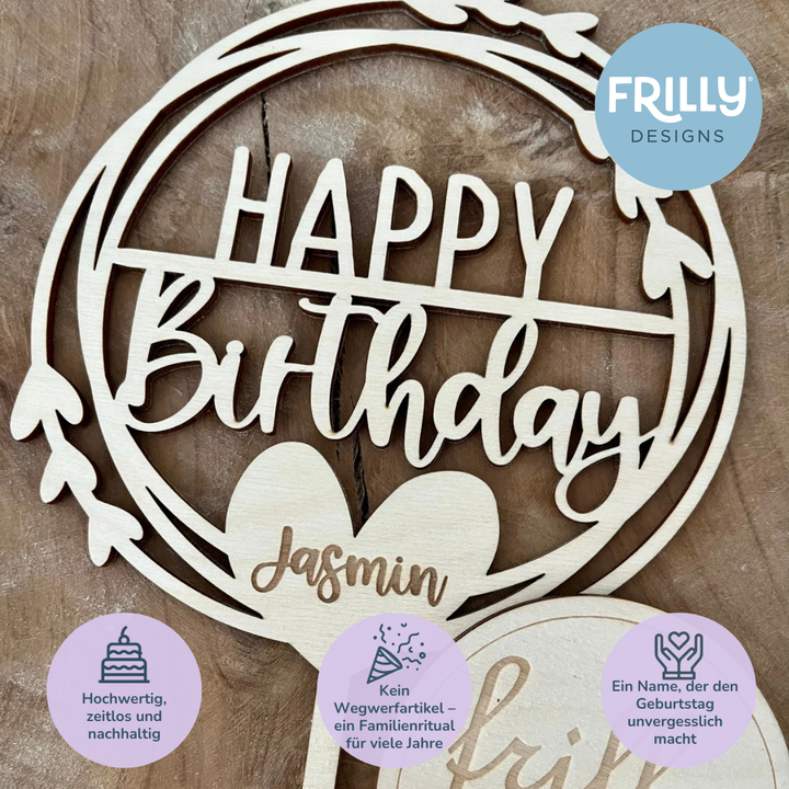 Herzkranz Cake Topper aus Holz mit Wunschnamen