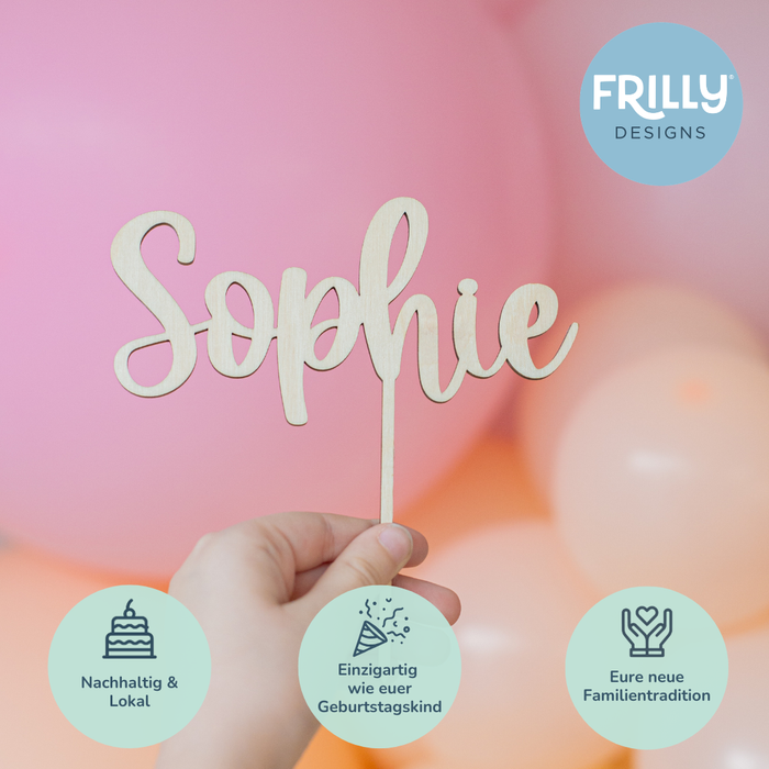 Verschnörkelter Holz Cake Topper mit Name