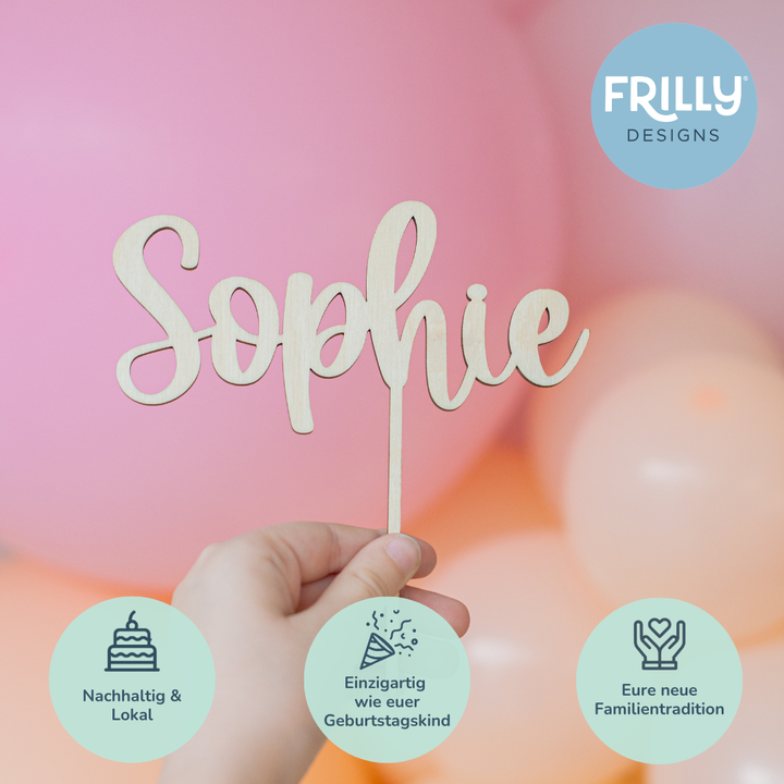 Verschnörkelter Holz Cake Topper mit Name