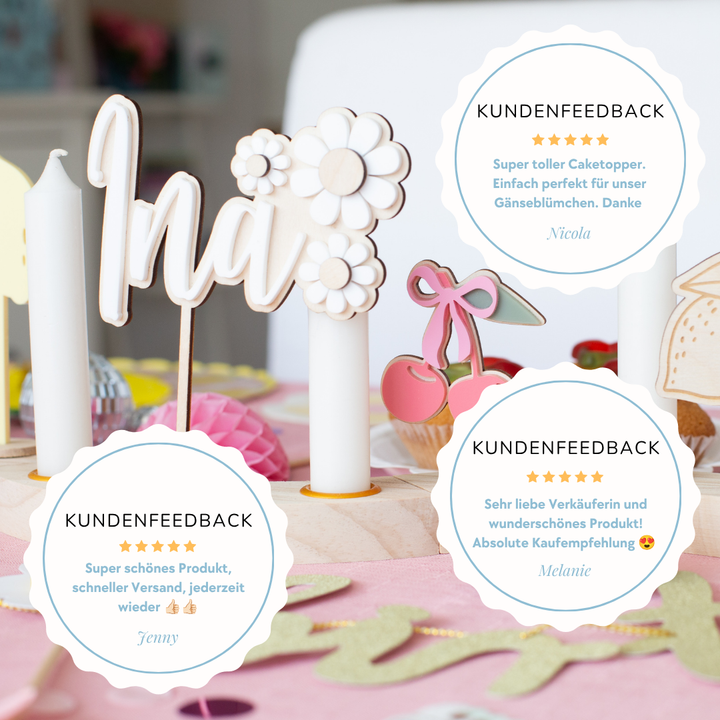 Personalisierter Gänseblümchen Cake Topper aus Holz & Acryl