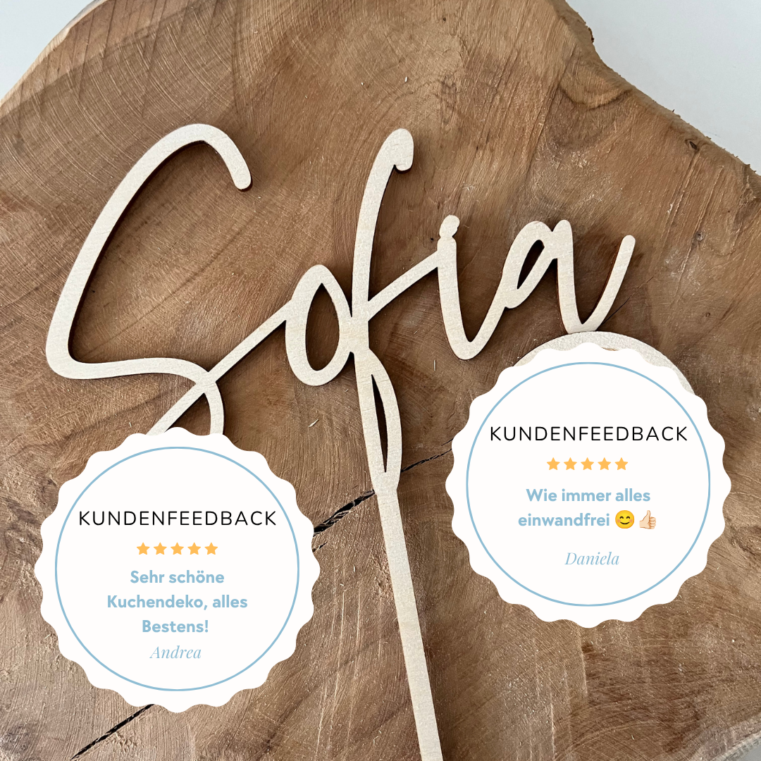 Verschnörkelter Cake Topper aus Holz mit Name