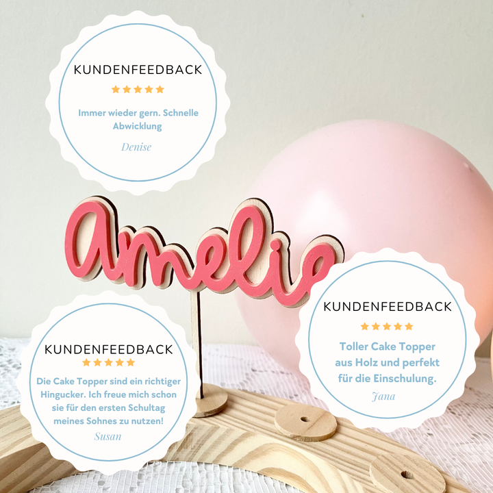 3D Cake Topper aus Holz & Acryl mit Name bunte Farben
