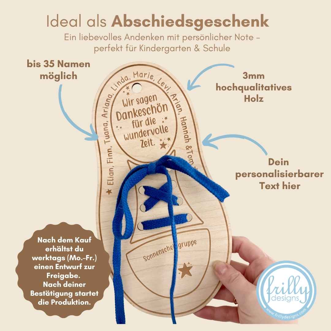 Lernhilfe Schuhe binden personalisiert | Abschiedsgeschenk
