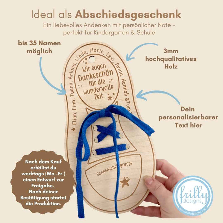 Lernhilfe Schuhe binden personalisiert | Abschiedsgeschenk