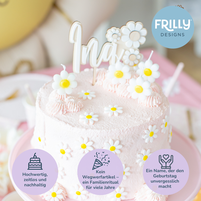Personalisierter Gänseblümchen Cake Topper aus Holz & Acryl