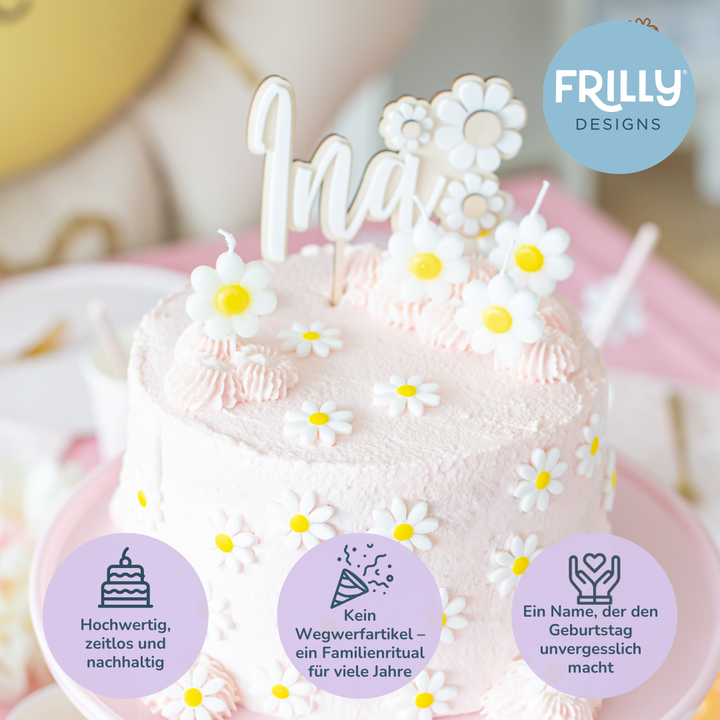 Personalisierter Gänseblümchen Cake Topper aus Holz & Acryl