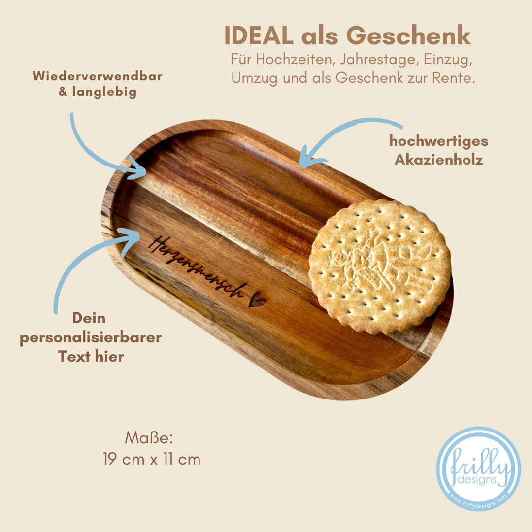 Holztablett - 'Hier beginnt dein Wohlfühl-moment' Text variabel