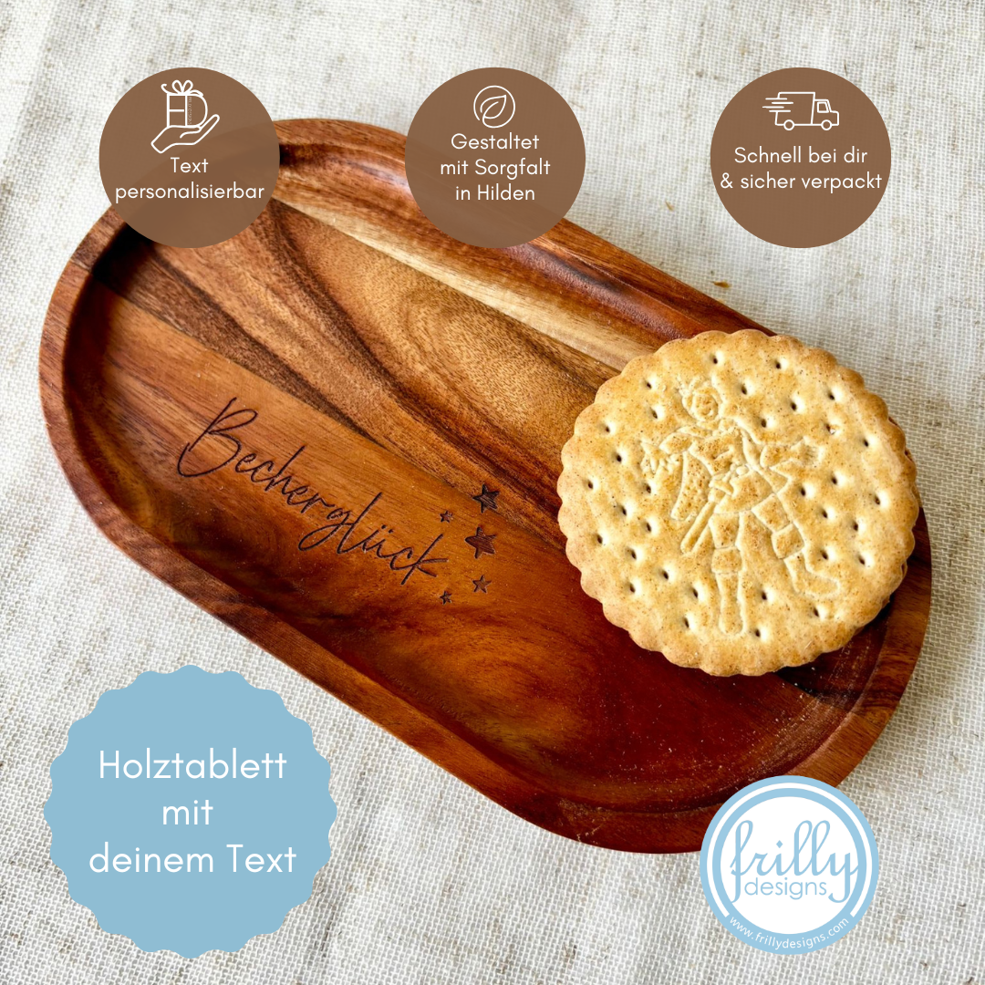 Holztablett - 'Becherglück' Text variabel