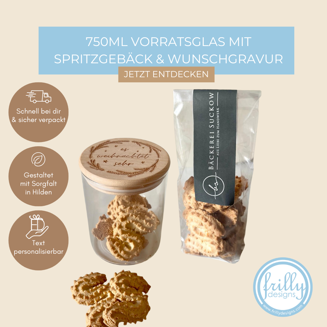 Personalisierbares 750ml Vorratsglas mit Spritzgebäck