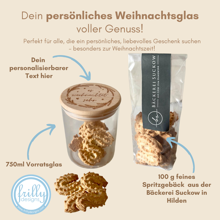 Personalisierbares 750ml Vorratsglas mit Spritzgebäck