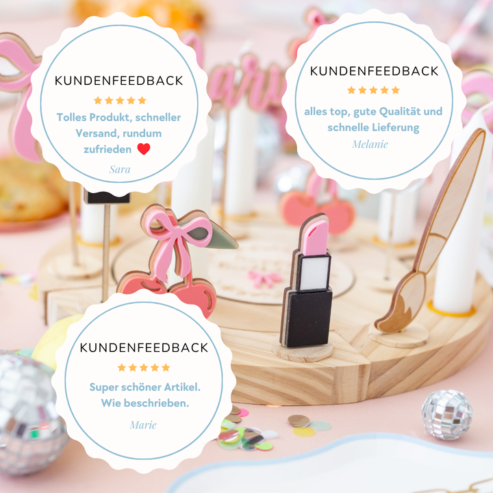 Kosmetik Stecker Set aus Holz & Acryl für Geburtstagskranz