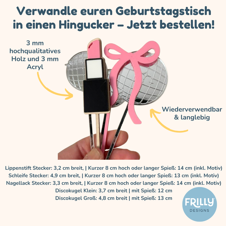 Kosmetik Stecker Set aus Holz & Acryl für Geburtstagskranz