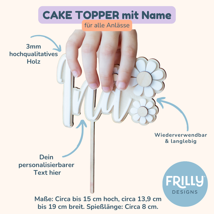 Personalisierter Gänseblümchen Cake Topper aus Holz & Acryl