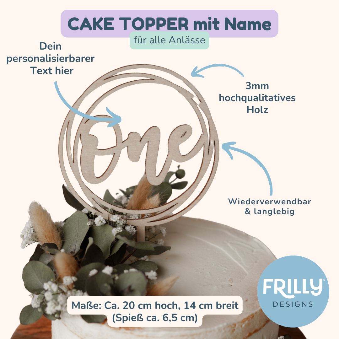 Personalisiere dein Unikat: Kreis Cake Topper aus Holz mit Namen
