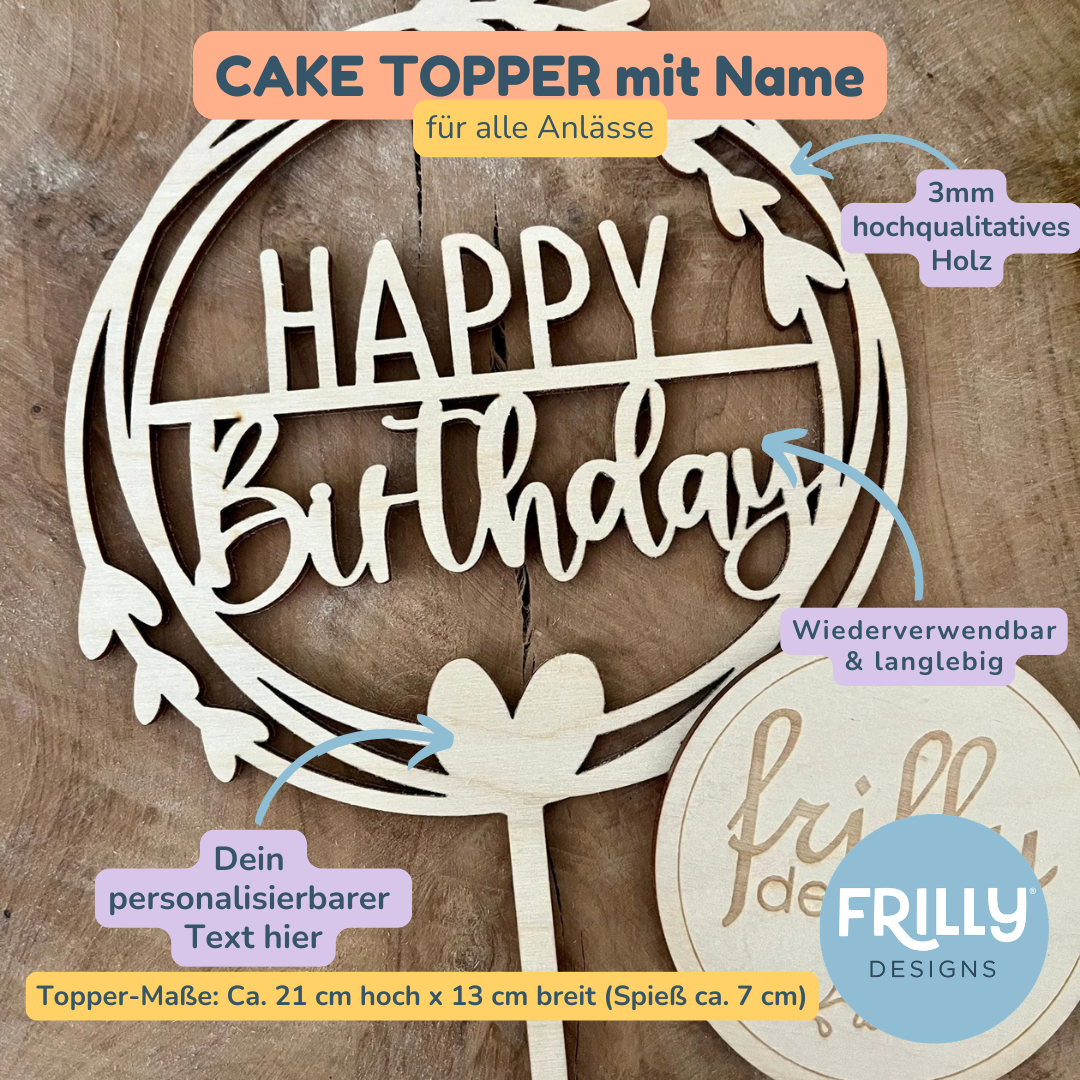 Herzkranz Cake Topper aus Holz mit Wunschnamen