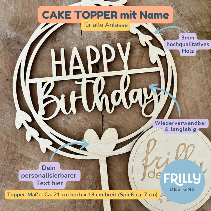 Herzkranz Cake Topper aus Holz mit Wunschnamen