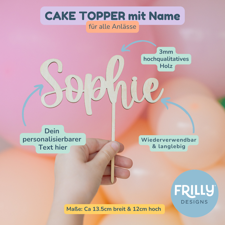 Verschnörkelter Holz Cake Topper mit Name