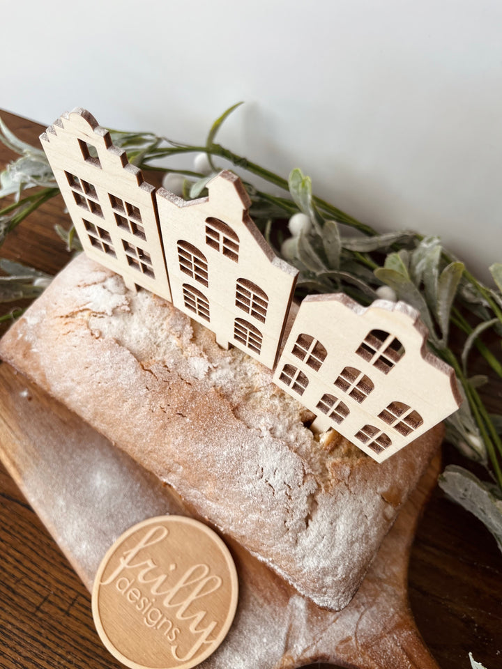 Holländische Stadthäuser Holz Cake topper