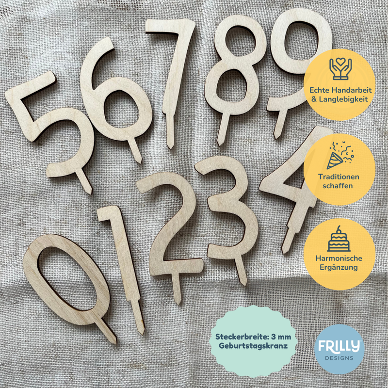 Geburtstagskranz Stecker Zahlen 0-9 & 1 aus Holz im Boho-Stil