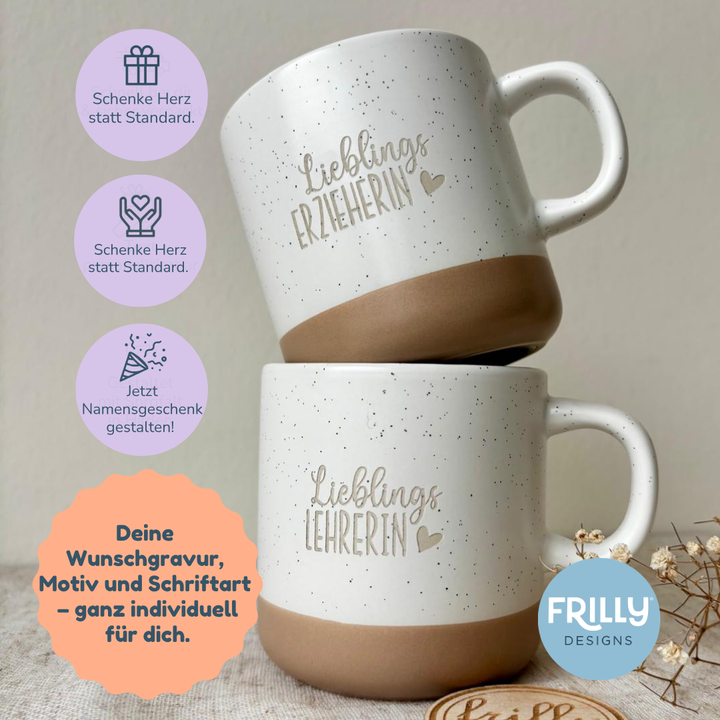 Lieblingslehrerin – Personalisierte Keramiktasse mit Name & Herz