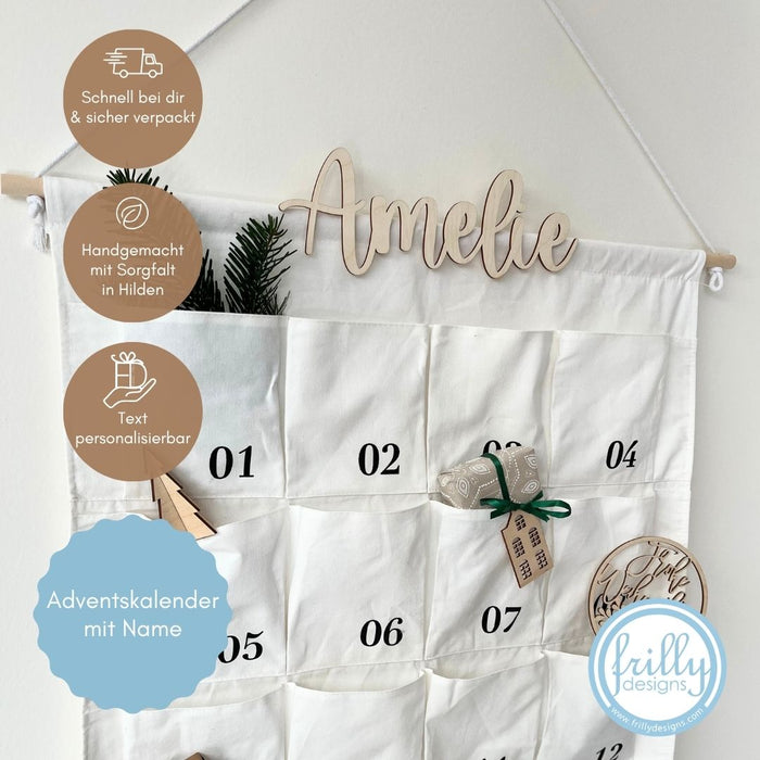 XL Stoff-Adventskalender zum Befüllen – Wiederverwendbarer Kalender aus Stoff mit Schriftzug