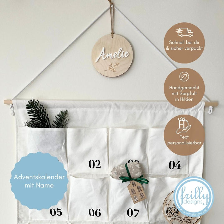 XL Stoff Adventskalender mit 3D Schild