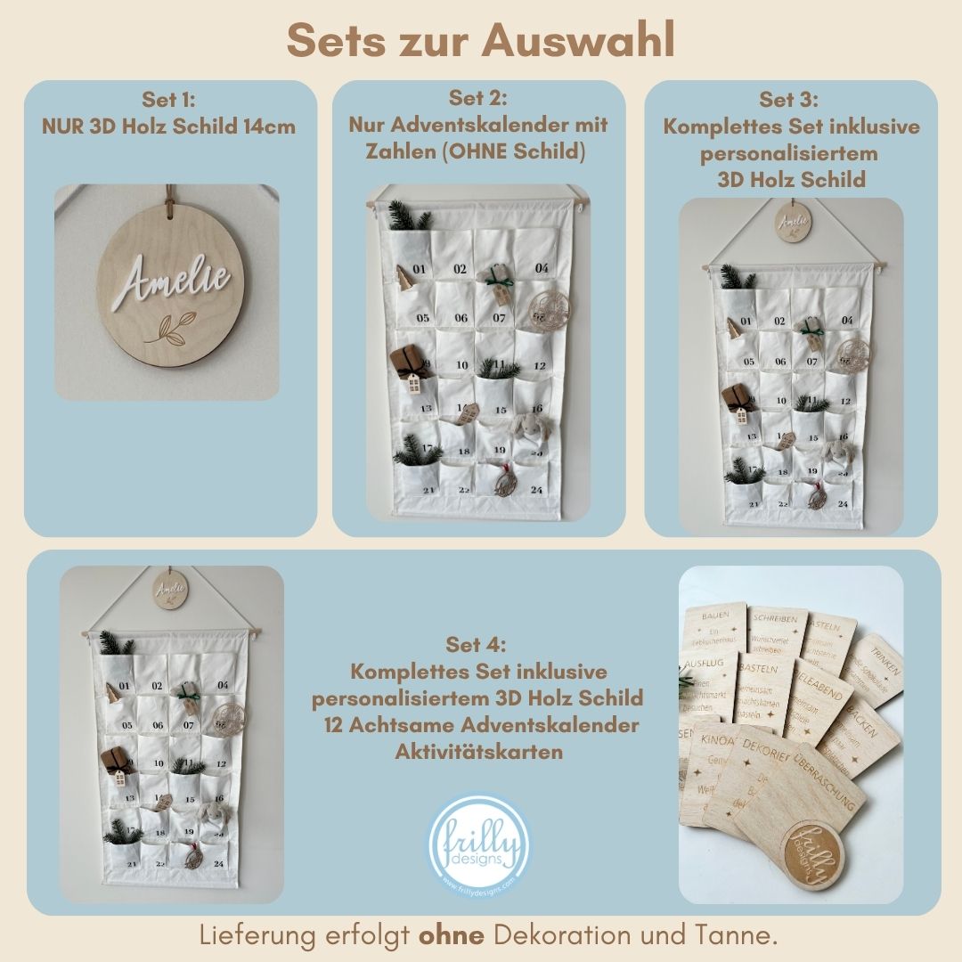 XL Stoff Adventskalender mit 3D Schild