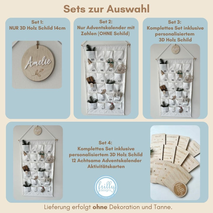XL Stoff Adventskalender mit 3D Schild