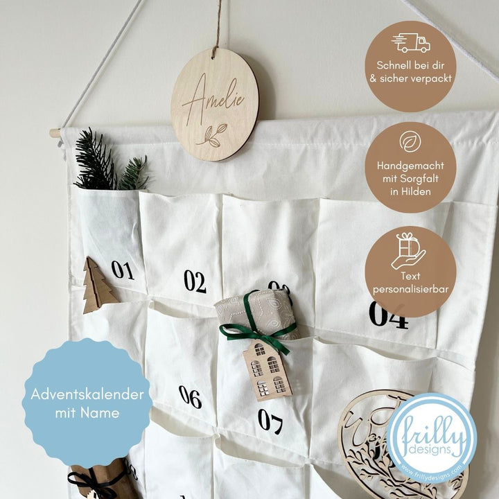 XL Stoff Adventskalender mit Schild