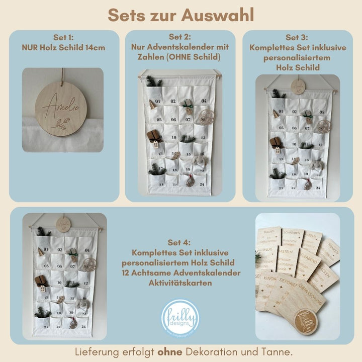 XL Stoff Adventskalender mit Schild