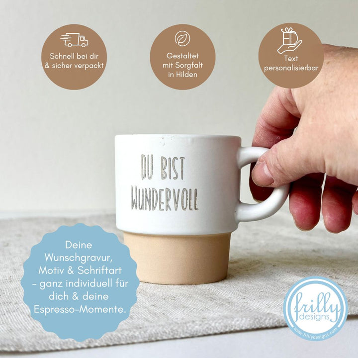 Personalisierte Keramik-Espressotasse - Du Bist Wundervoll