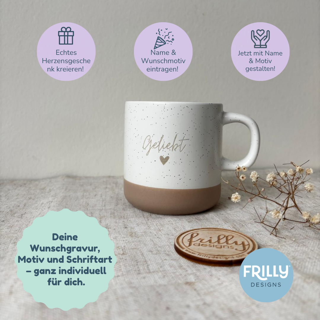 Personalisierte Tasse GELIEBT – Mit Name & Motiv personalisierbar | Steingut