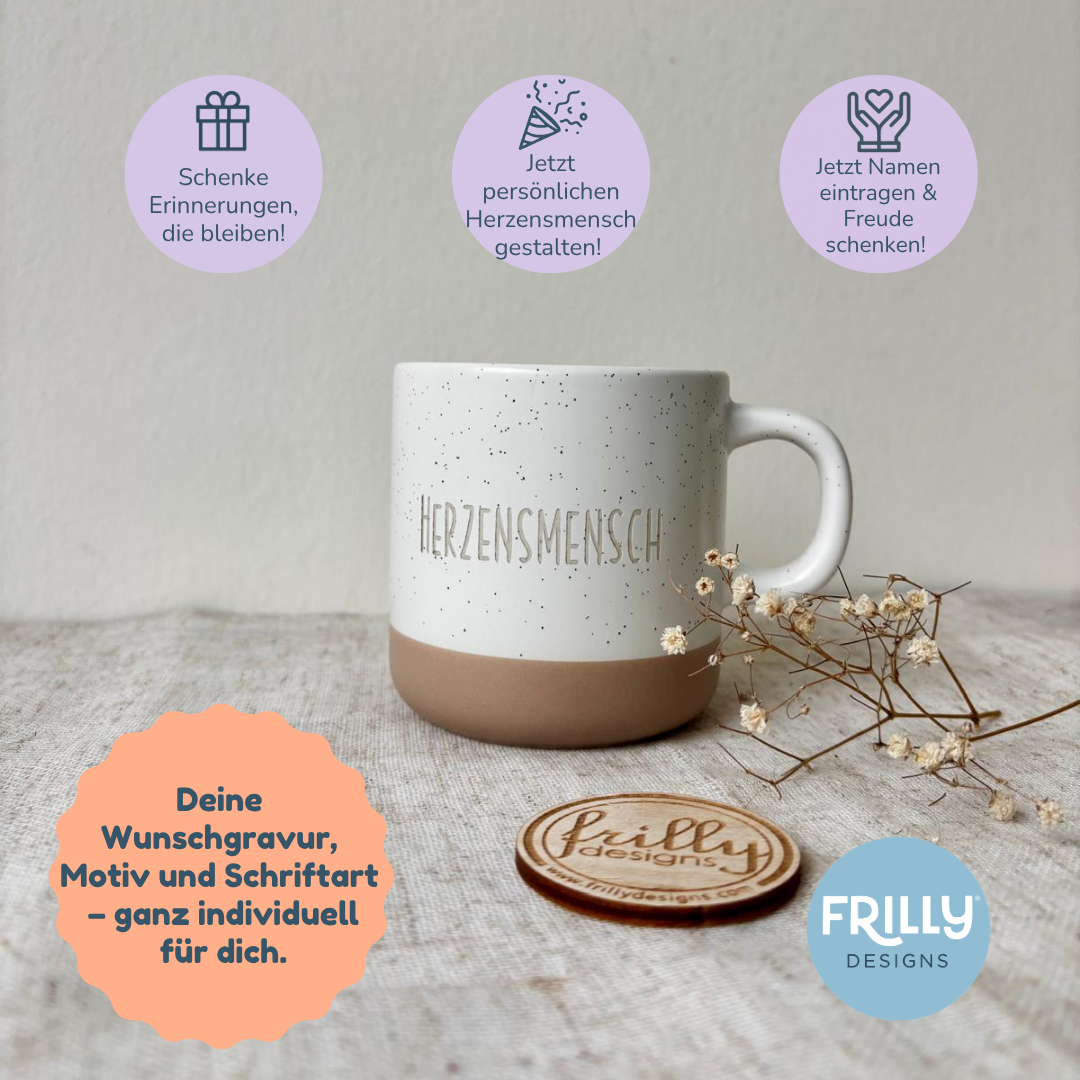 Herzensmensch – Personalisierte Keramiktasse aus Steingut