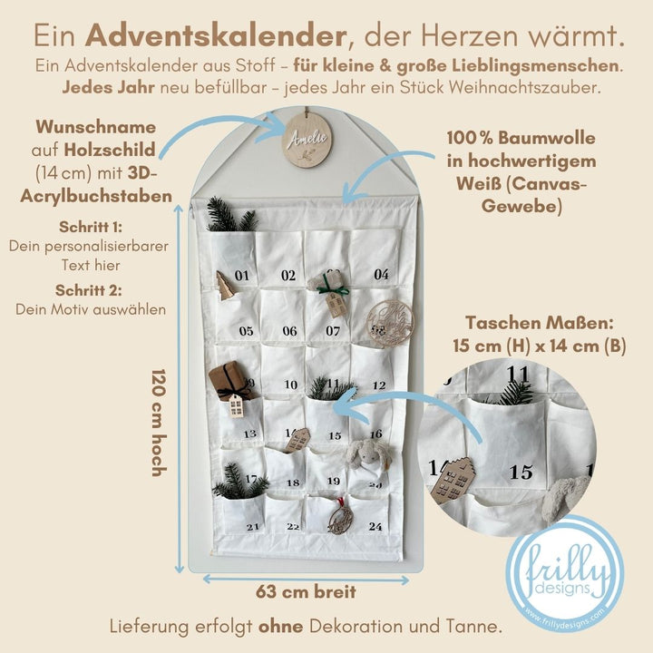 XL Stoff Adventskalender mit 3D Schild