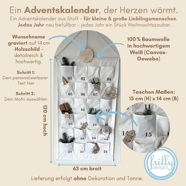 XL Stoff Adventskalender mit Schild