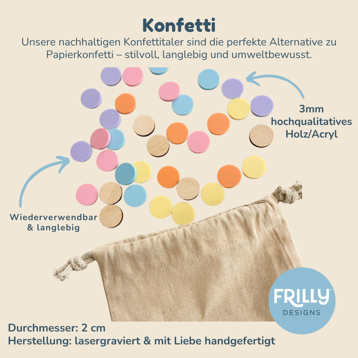 Wiederverwendbares Acryl-Konfetti aus Holz & Acryl – Nachhaltige Tischdeko für Geburtstagskranz & Geburtstagsteller