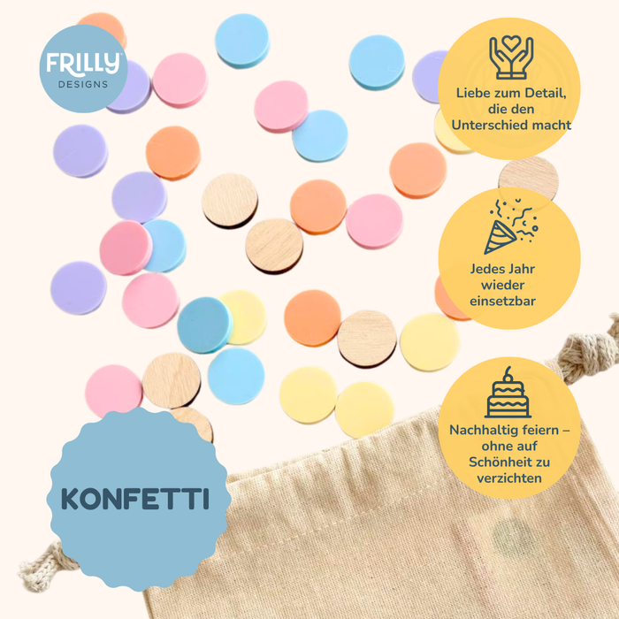 Wiederverwendbares Acryl-Konfetti aus Holz & Acryl – Nachhaltige Tischdeko für Geburtstagskranz & Geburtstagsteller
