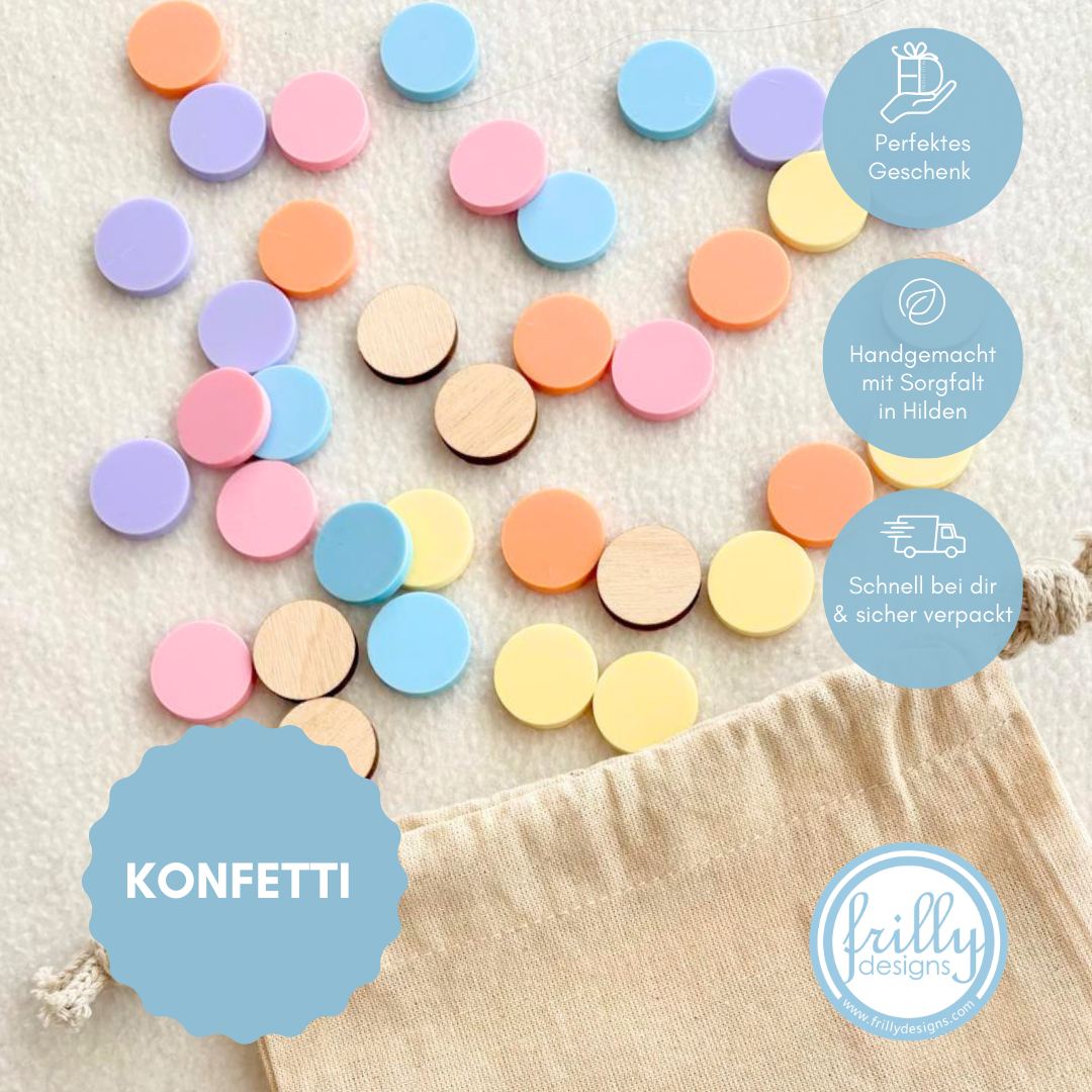 Nachhaltiges Konfetti aus Acryl & Holz
