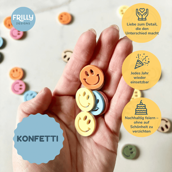 Konfetti – Gesicht Motiv | Wiederverwendbare Streudeko aus Holz & Plexiglas